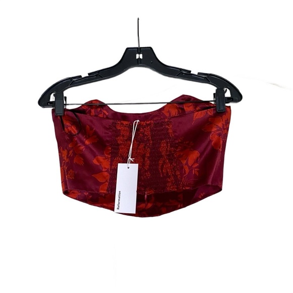 Reformation Maia Silk Corset Strapless Top Brick Floral 4 NWT - Picture 6 of 7